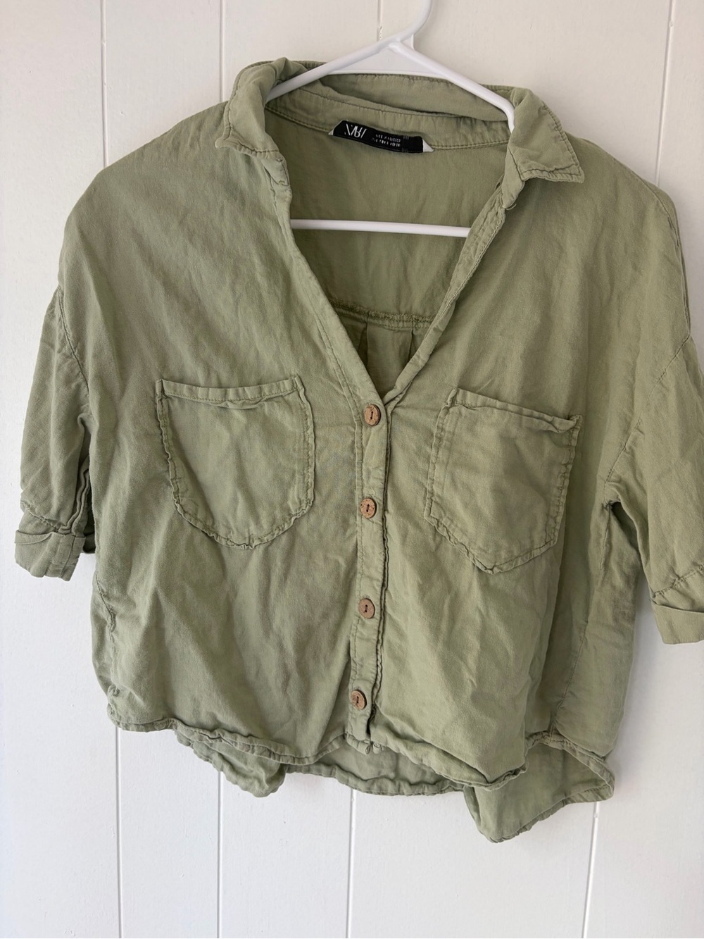 Zara sage green linen shirt small
